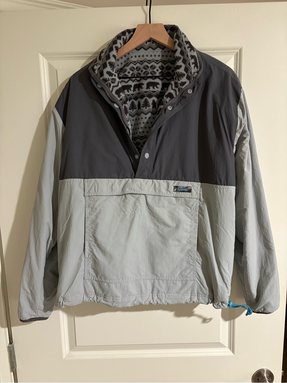 Men's Chubbies Two-Tone Gray Pullover Reversible Jacket with Fleece Lining